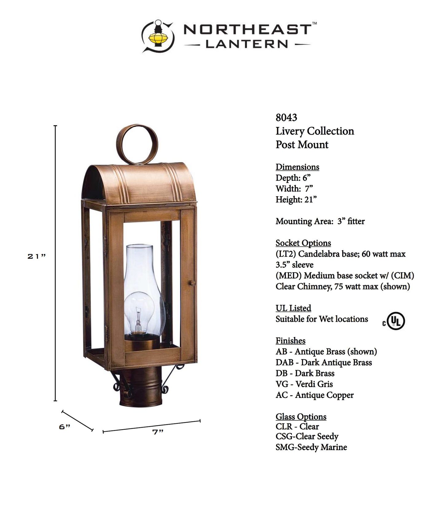 Livery Culvert Top Outdoor Post Lantern 8043