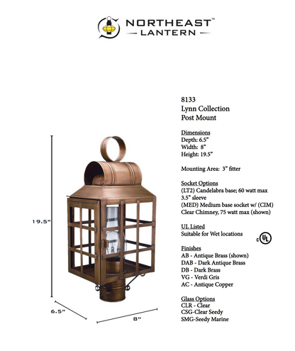 Lynn Culvert Top H Bars Outdoor Post Lantern 8133