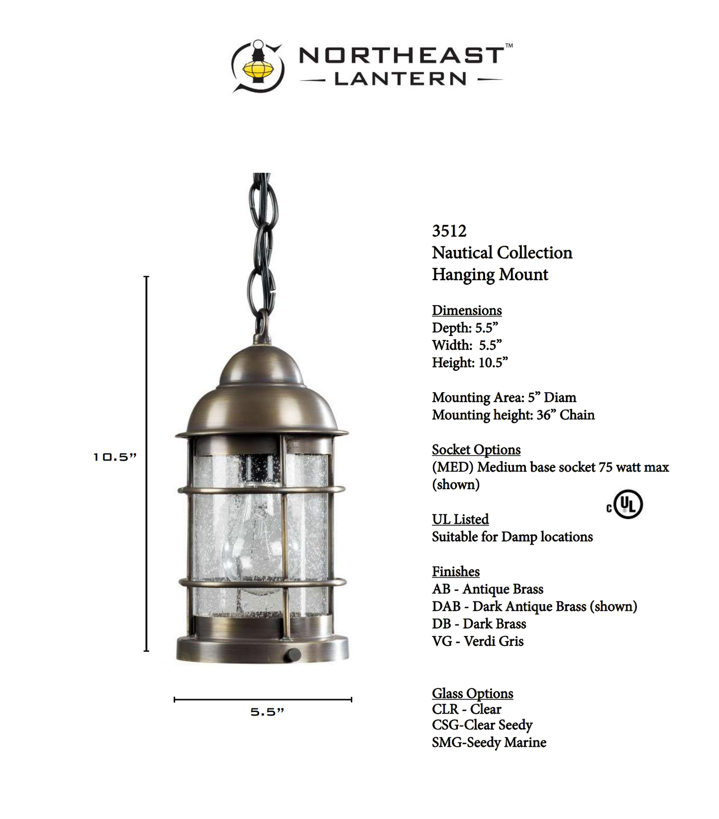 Nautical Outdoor Hanging Lantern 3512