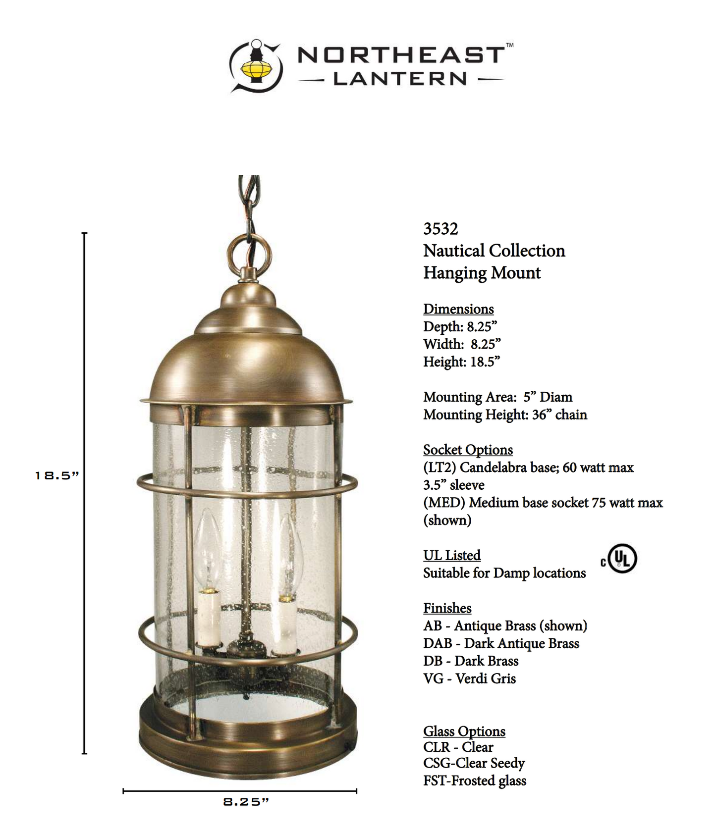 Nautical Outdoor Hanging Lantern 3532