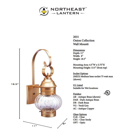 Onion Outdoor Wall Lantern with No Cage 2031