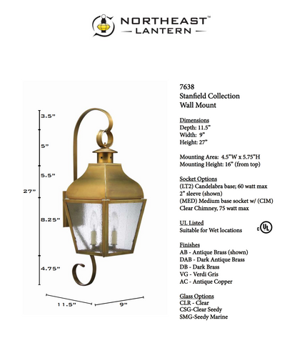 Stanfield Curved Top and Bottom Scroll Outdoor Wall Lantern 7638