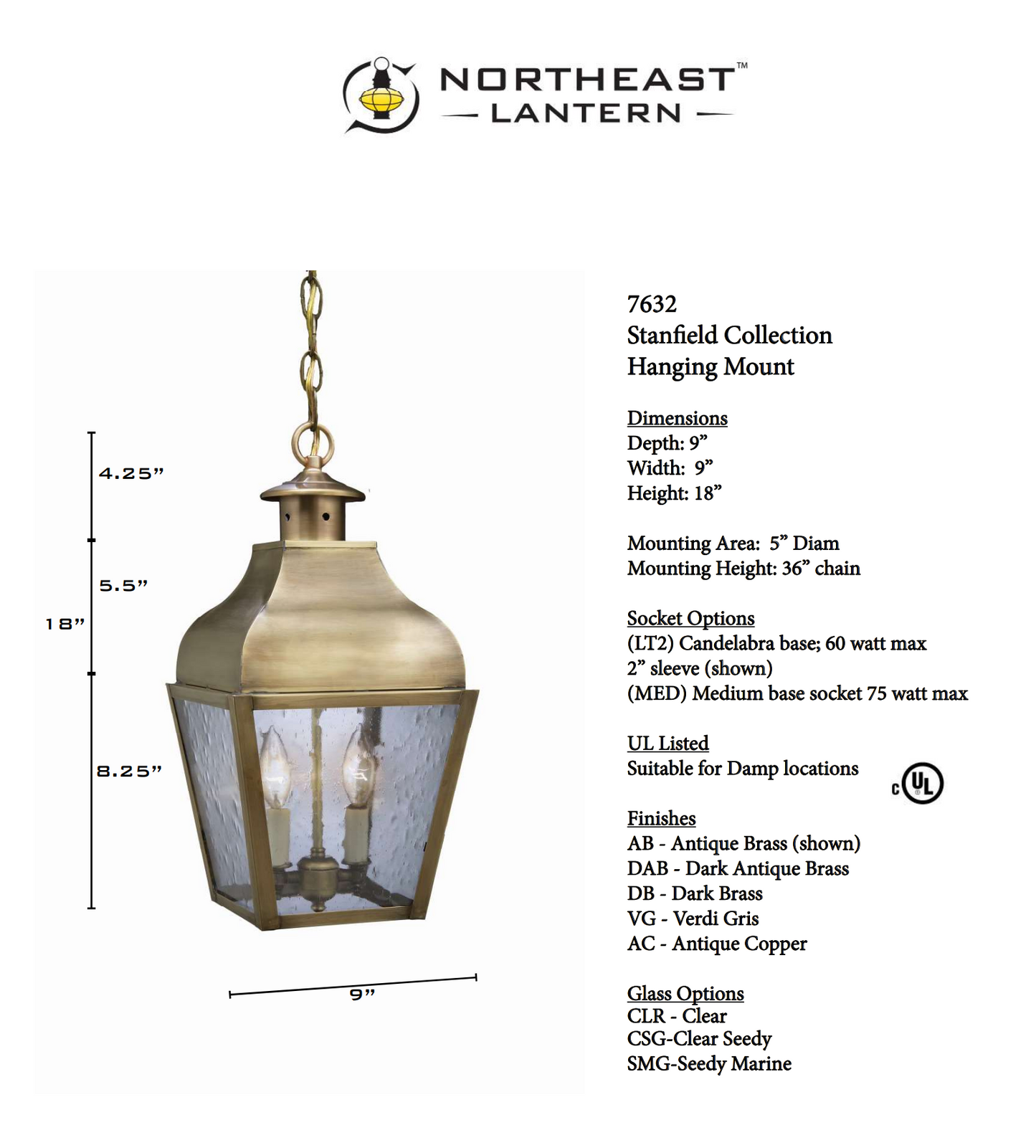 Stanfield Curved Top Hanging Lantern 7632