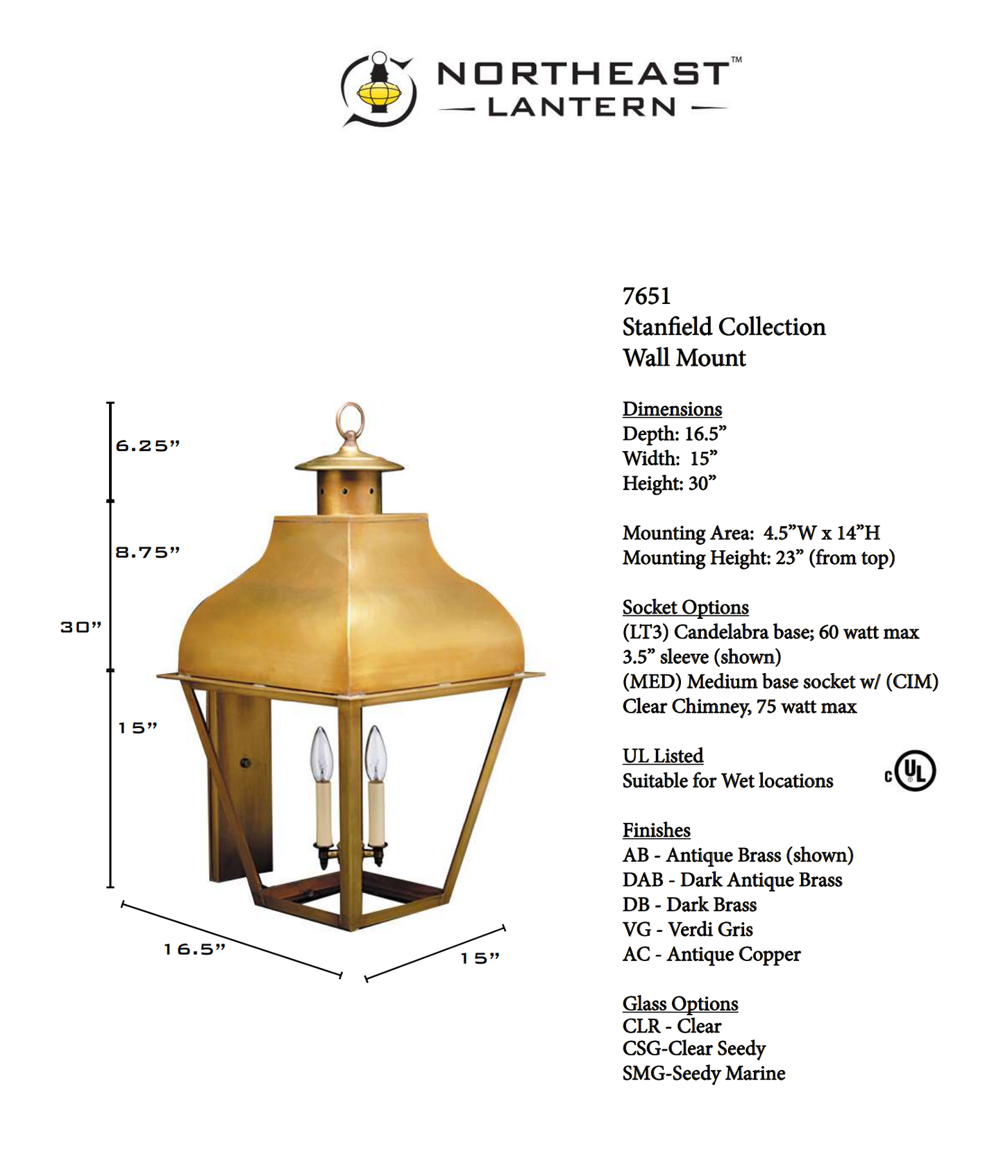 Stanfield Curved Top Outdoor Wall Lantern 7651