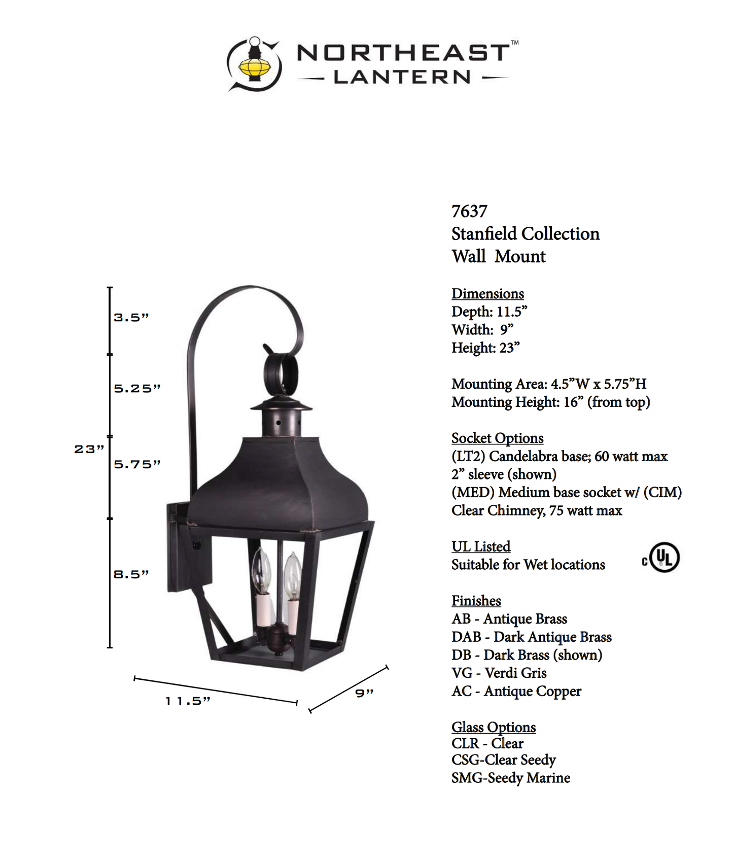 Stanfield Curved Top With Top Scroll Outdoor Wall Lantern 7637