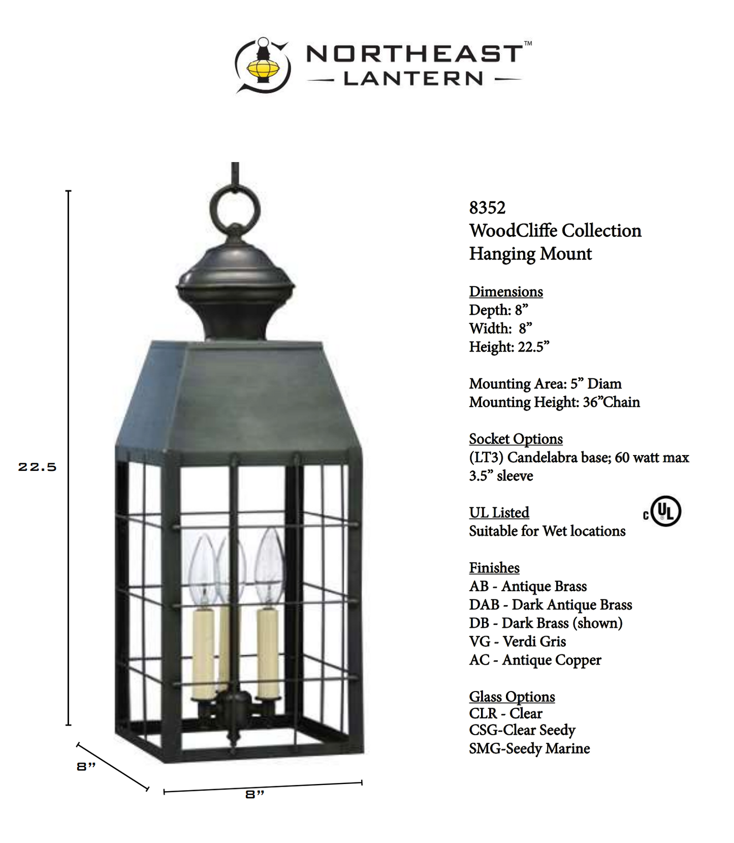 Woodcliffe H Rod Outdoor Hanging Lantern 8352