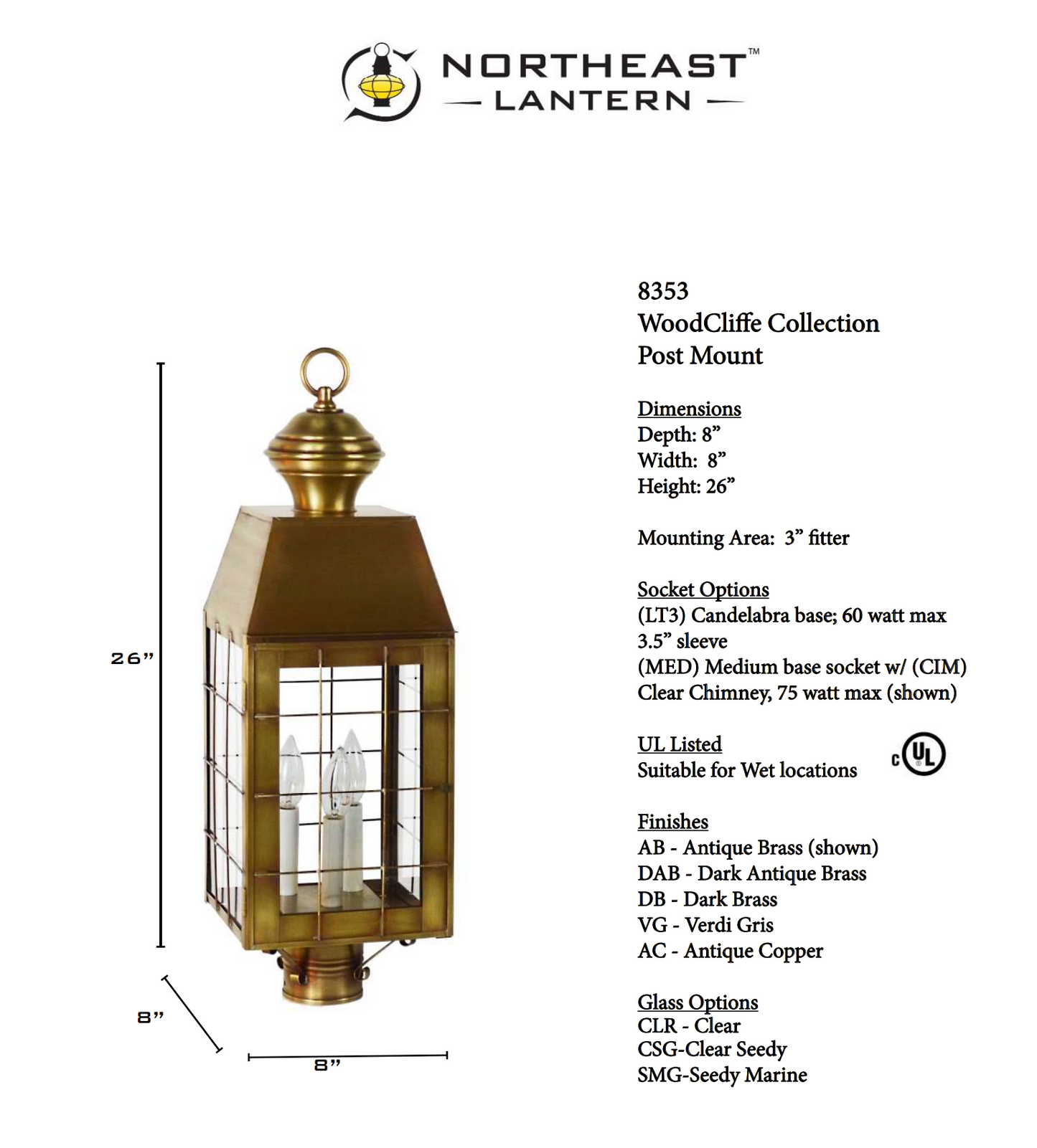 Woodcliffe H Rod Outdoor Post Lantern 8353