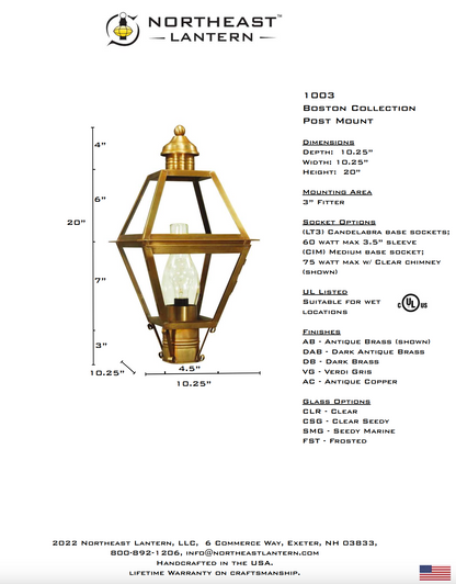 Boston Small Outdoor Post Lantern 1003