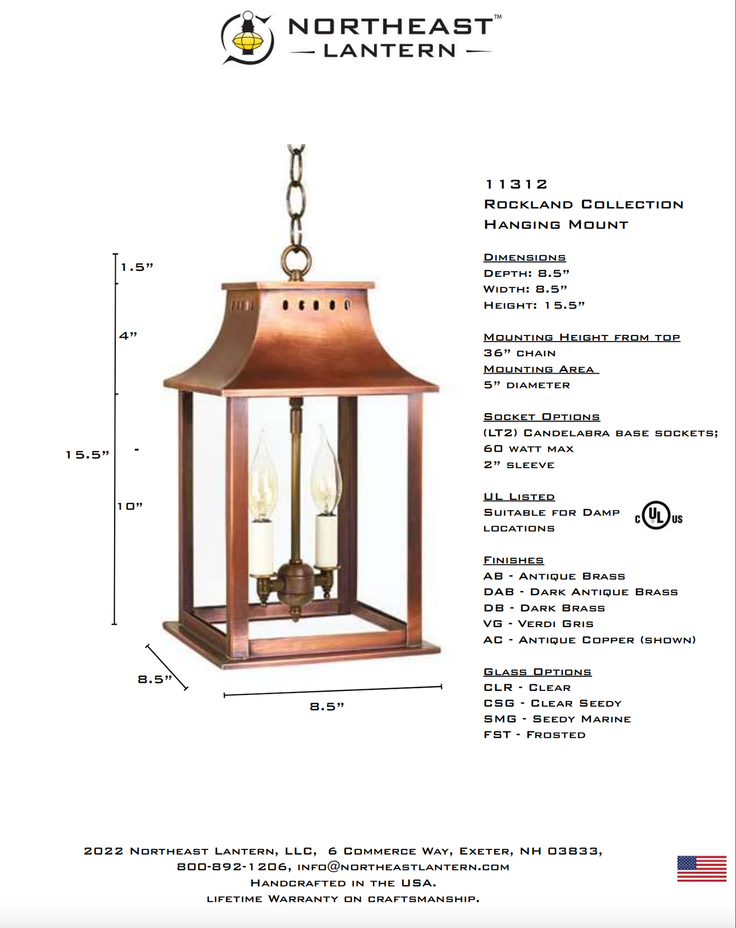 Rockland Small Hanging Lantern 11312