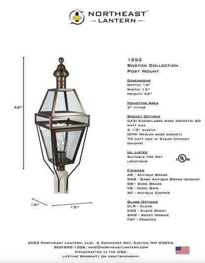 Boston Outdoor Post Lantern with Chimney 1253